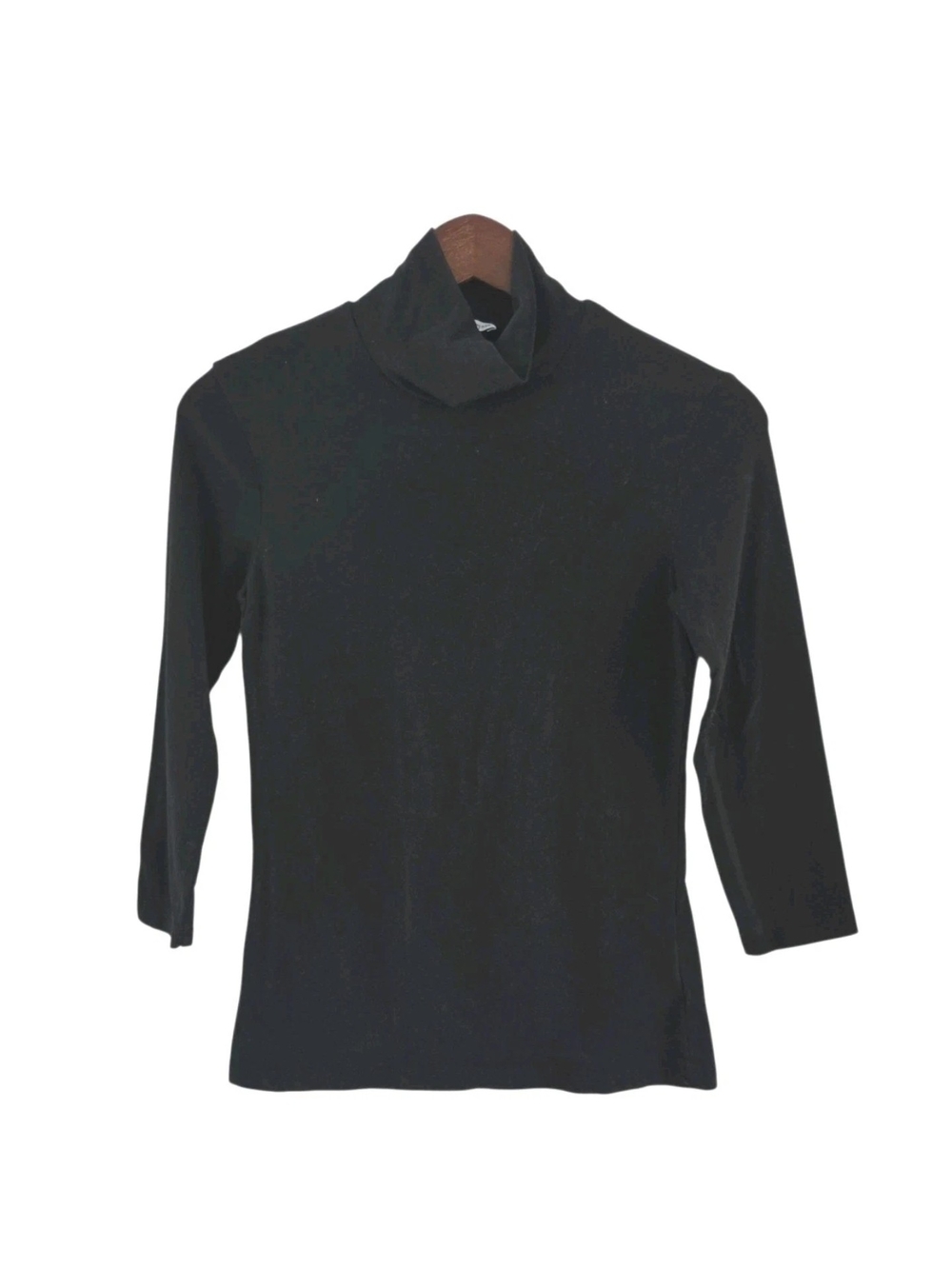 James Perse Black Lightweight Cotton Stretch Turtleneck 3/4 Sleeve Top Size 1 S